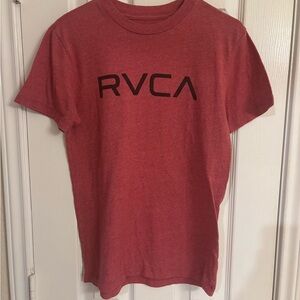 RVCA Mens T-Shirt Size Small Faded Grey Big Logo Red 100% Cotton Short Sleeve
